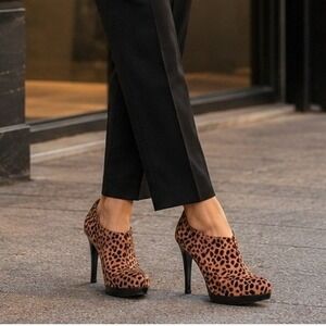 Style & Co Leopard Print Faux Calf Hair Platform Stiletto Booties 8.5 Mob Wife